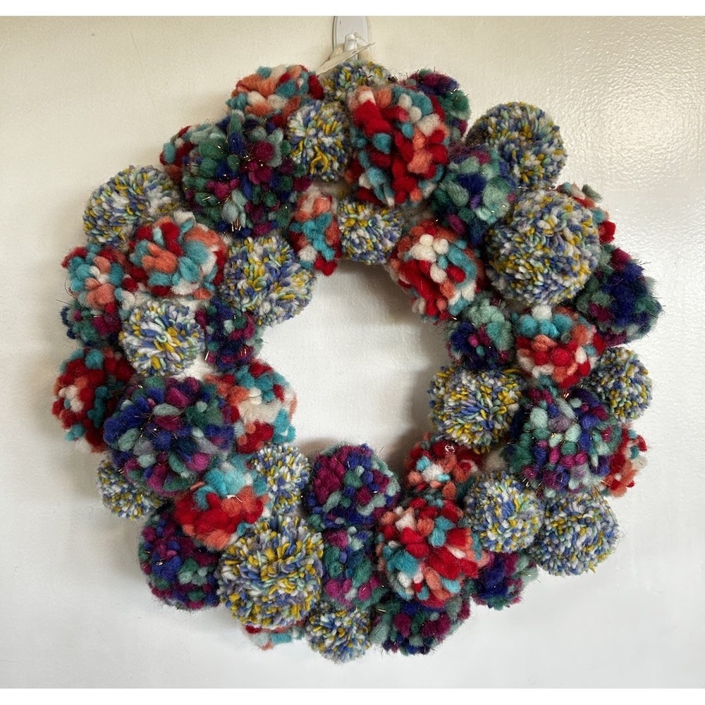 Anthropologie Merry Making Pom Xmas Wreath - Made In Nepal Colorful Whimsical